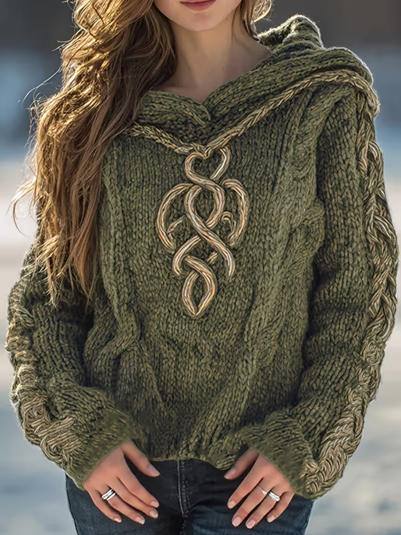Elodie | Women's Cable Knit Hoodie Black Gold Detail