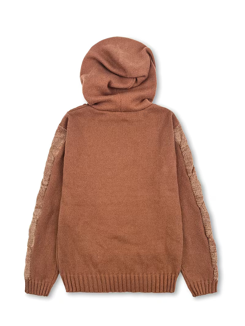 Elodie | Women's Cable Knit Hoodie Black Gold Detail