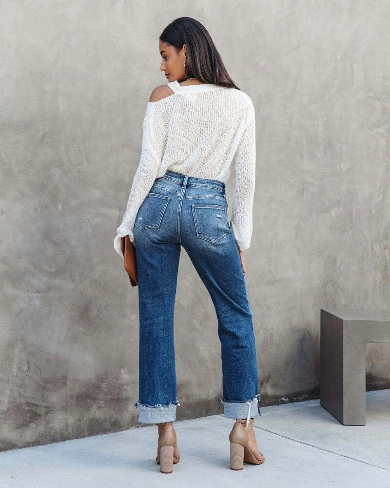 Ines | Women's High Waisted Wide Leg Jeans Light Blue