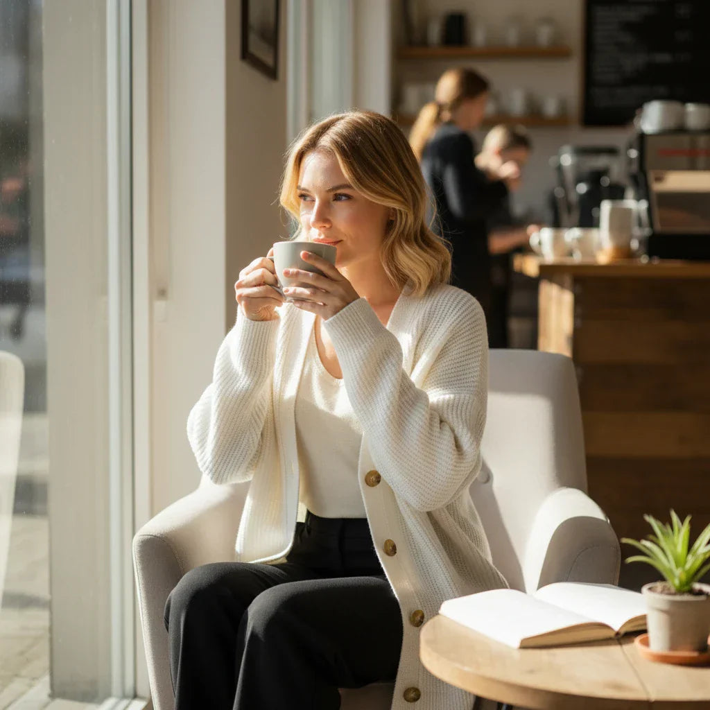 Wren | Women's Oversized Ribbed Knit Cardigan Cream Button Front