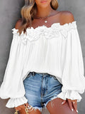 Dama Washington Lola women's off shoulder ruffle blouse white long sleeve - front view