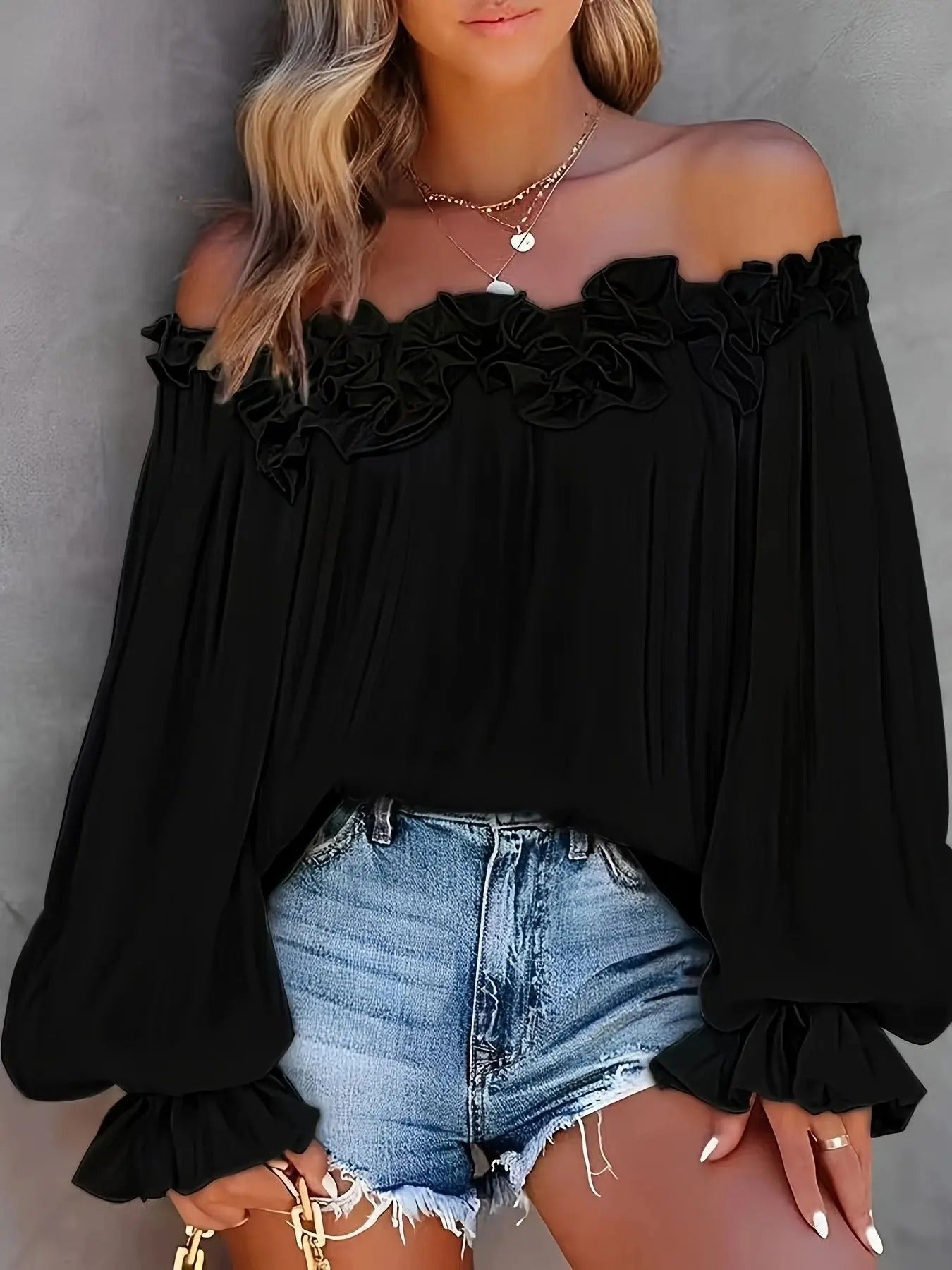 Lola | Women's Off Shoulder Ruffle Blouse White Long Sleeve