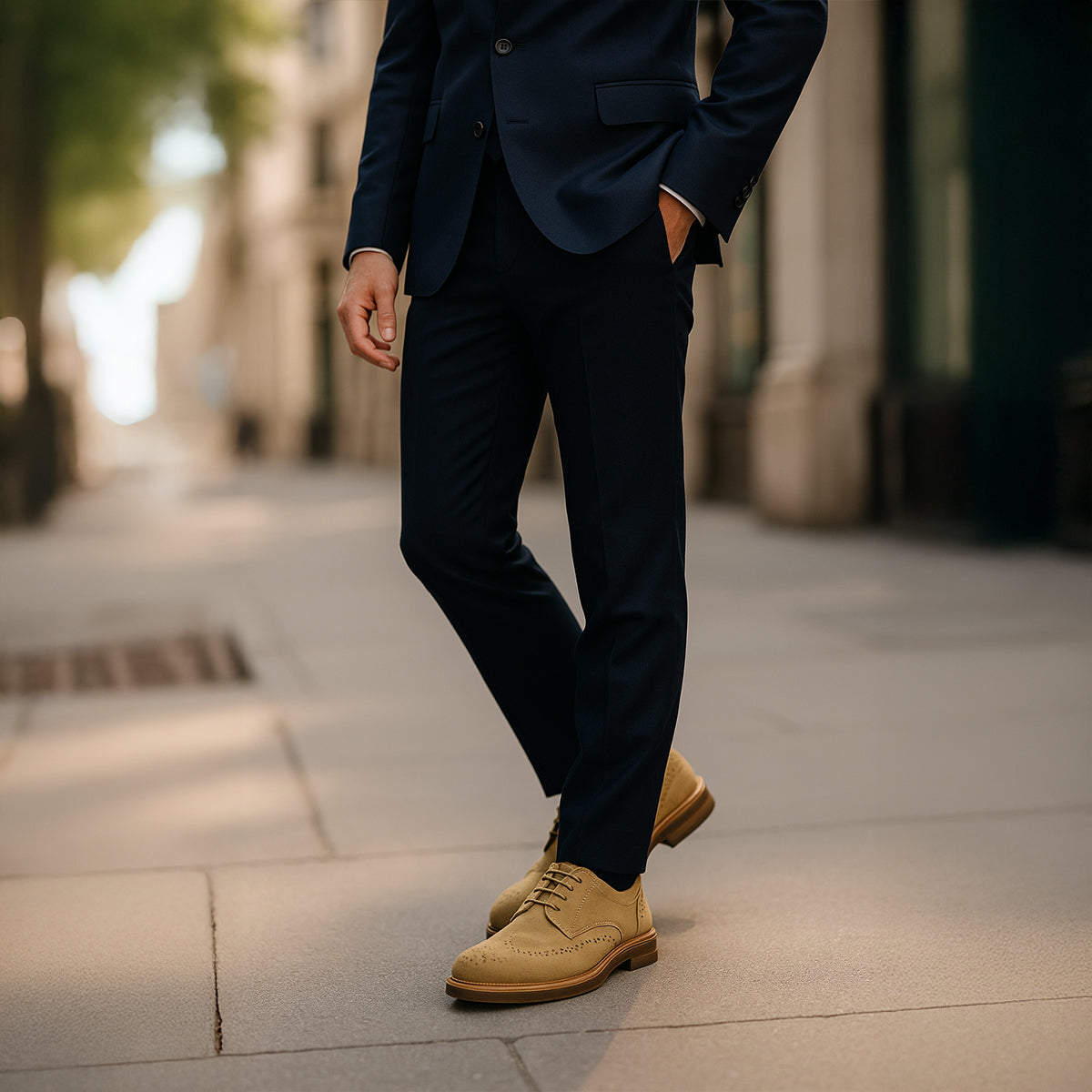 Ezra | Men's Suede Wingtip Oxford Beige Dress Shoe