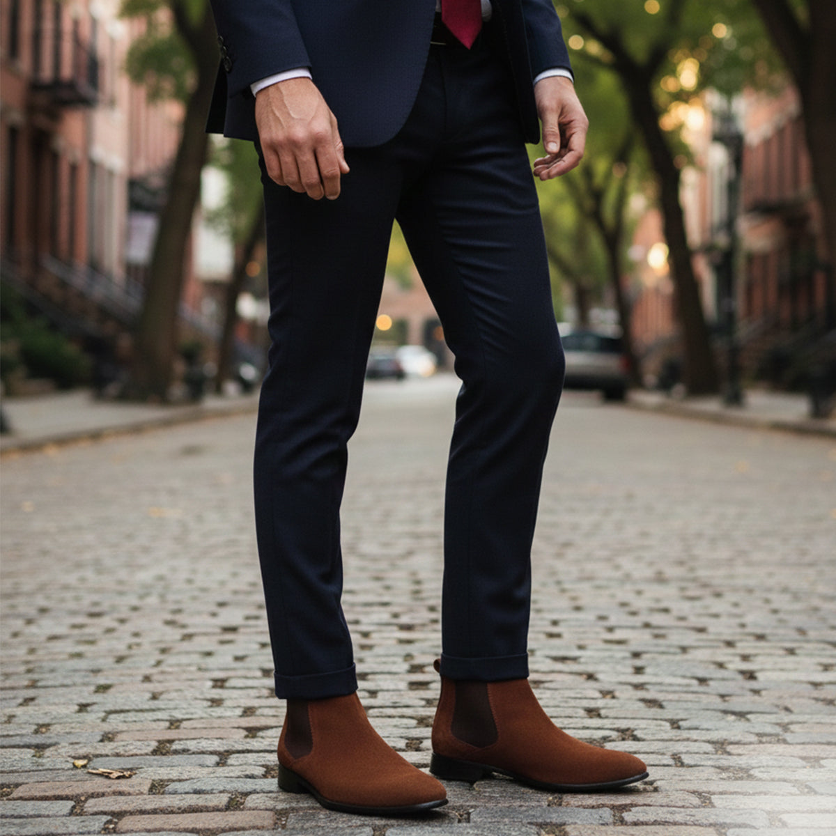 Ezra | Men's Suede Chelsea Boot Beige Black Sole