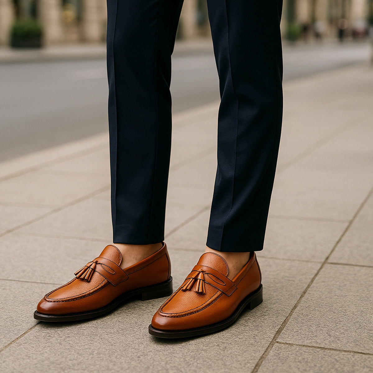 Axel | Men's Leather Tassel Loafer Brown Cognac