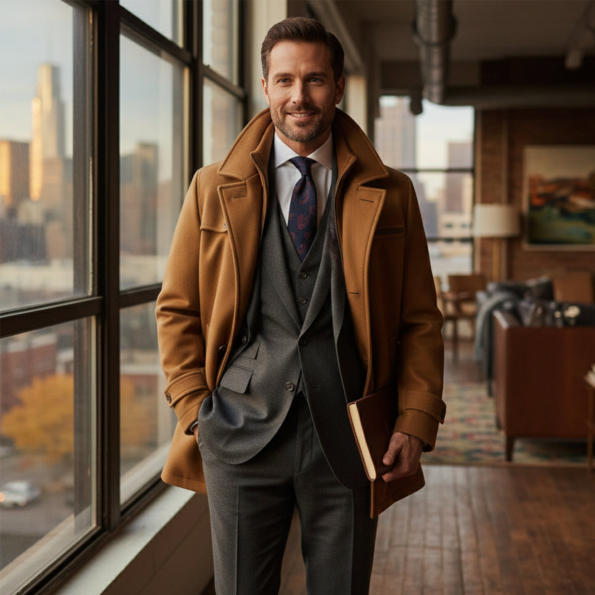 Callum | Men's Wool Blend Overcoat Camel Button Front