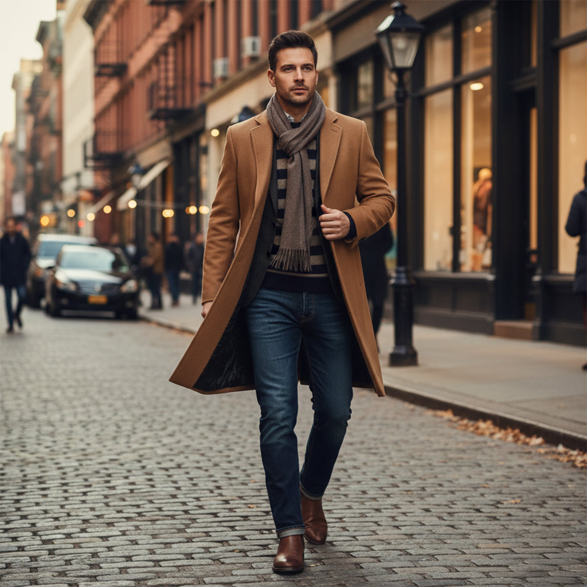 Voss | Men's Wool Overcoat Black Long Lined Quilted