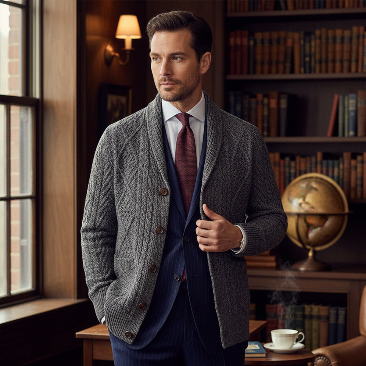 Bram | Men's Shawl Collar Cardigan Gray Cashmere Wool Blend