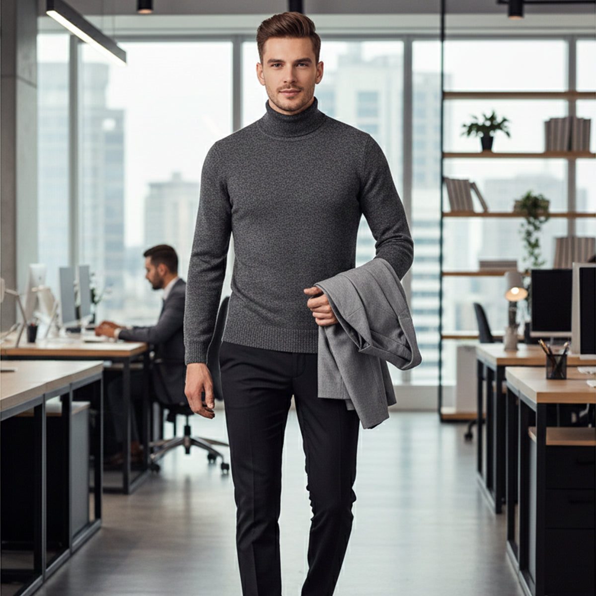Bram | Men's Turtleneck Sweater Gray Merino Wool