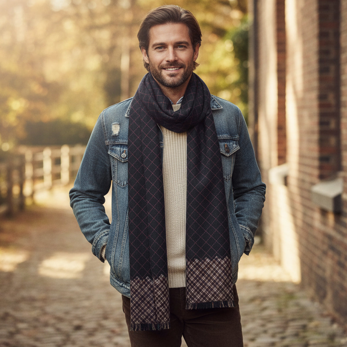 Axel | Men's Cashmere Merino Scarf Black Check Fringe