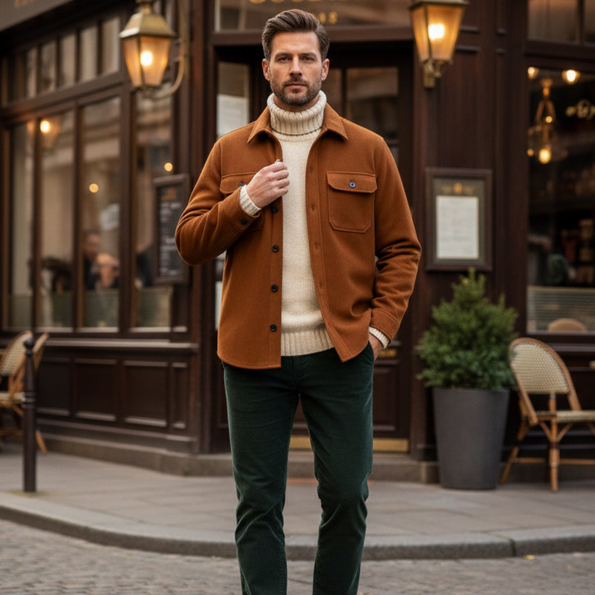 Marco | Men's Casual Suede Overshirt Brown Chest Pocket
