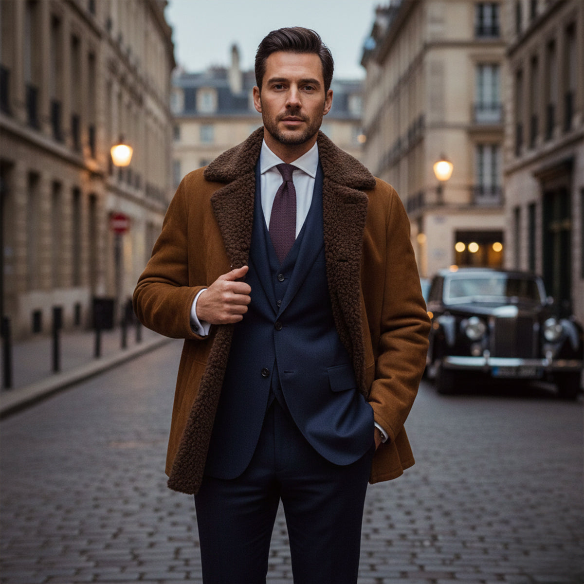 Ezra | Men's Sherpa Lined Brown Jacket Button Up