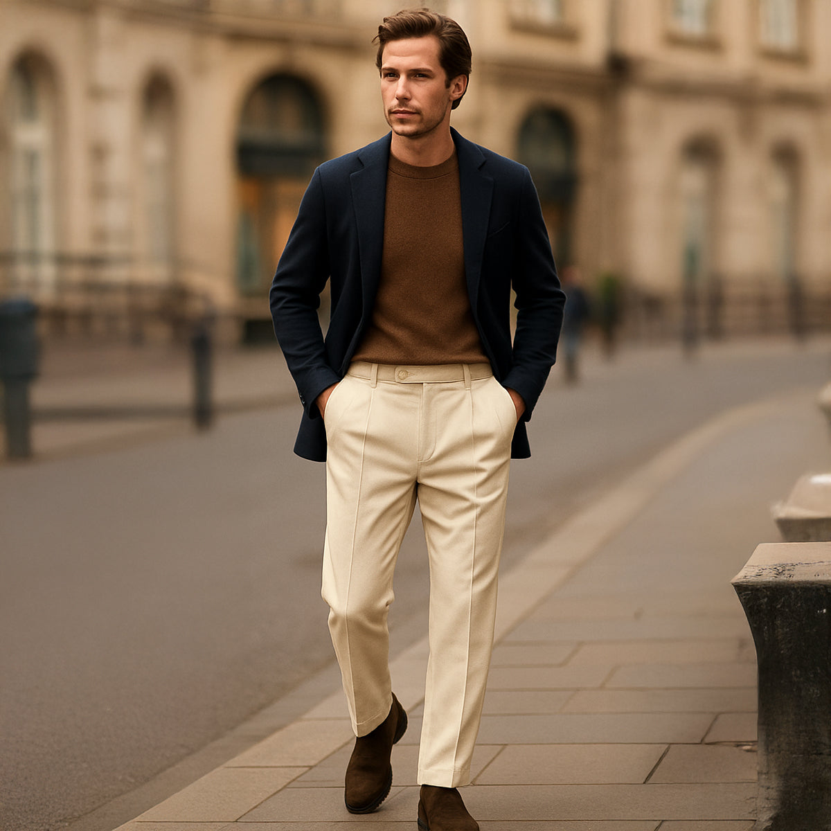Bram | Men's Pleated Dress Pants Brown Tapered Ankle