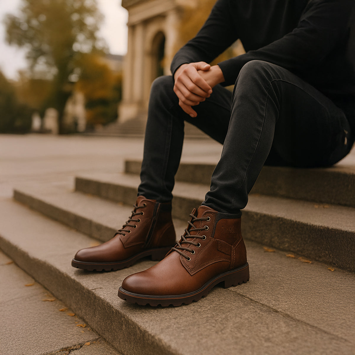 Axel | Men's Leather Combat Boots Brown Lace Up