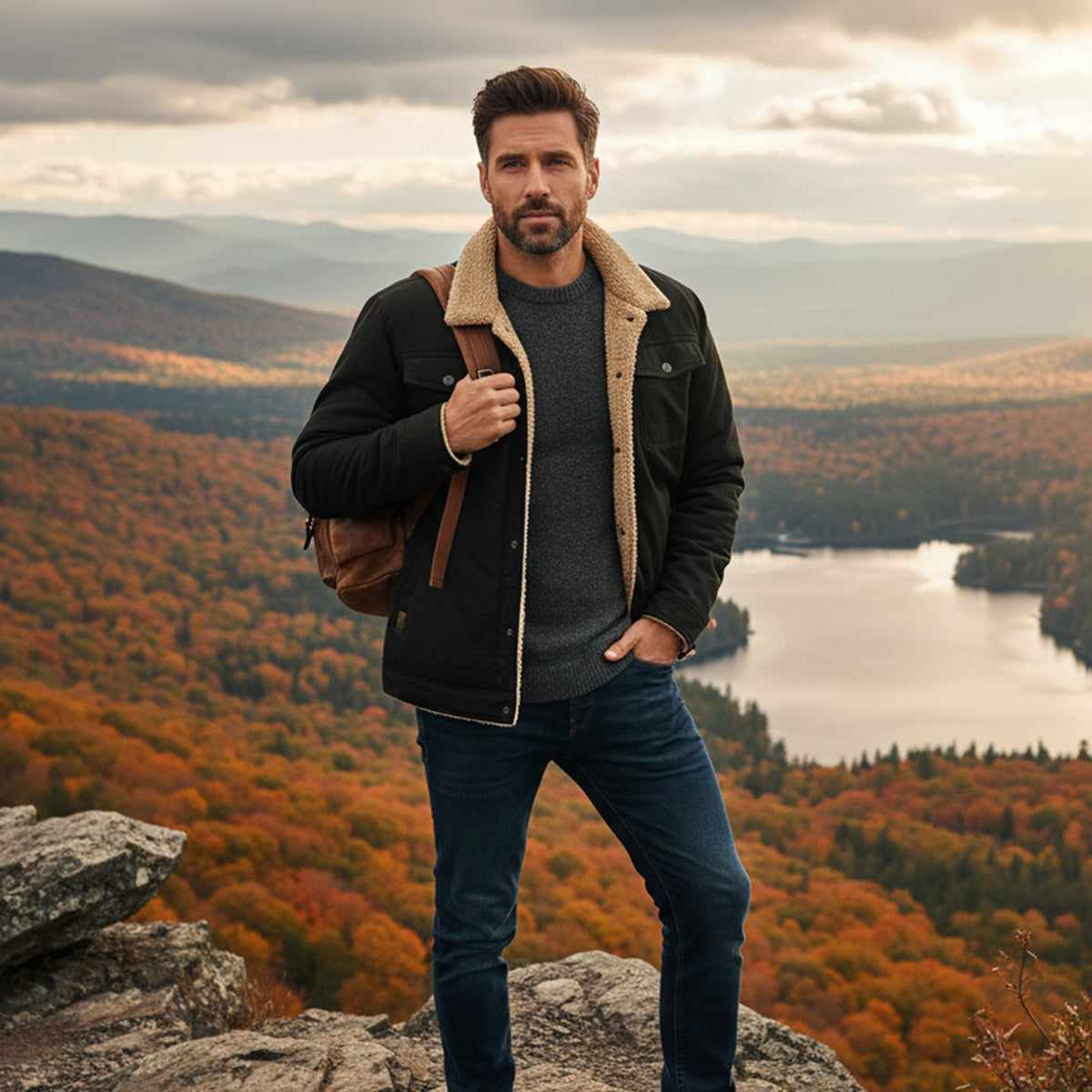 Bram | Men's Sherpa Lined Trucker Jacket Black