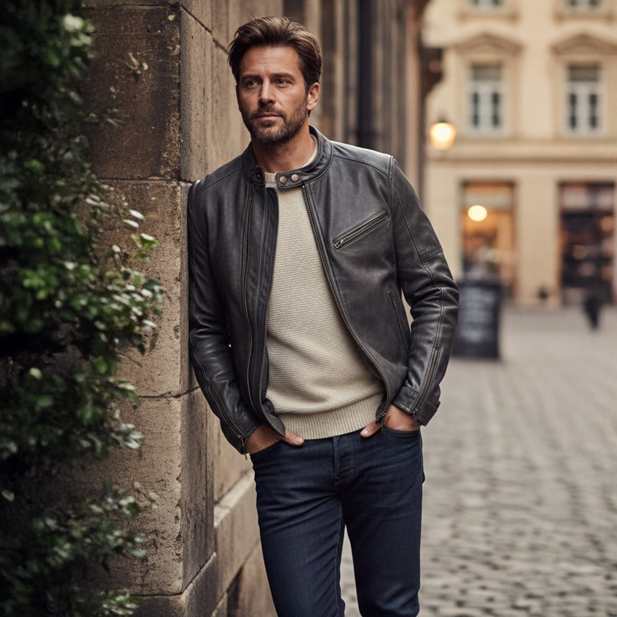 Erik | Men's Leather Jacket Brown Moto Zip Pocket