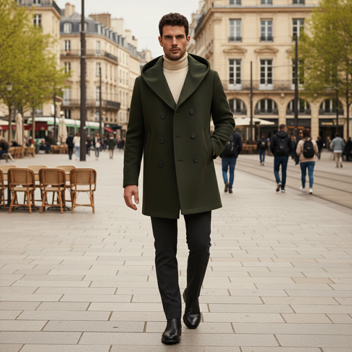 Axel | Men's Double Breasted Hooded Coat Gray