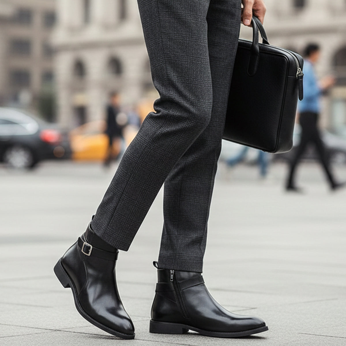 Axel | Men's Black Leather Ankle Boots Buckle Strap