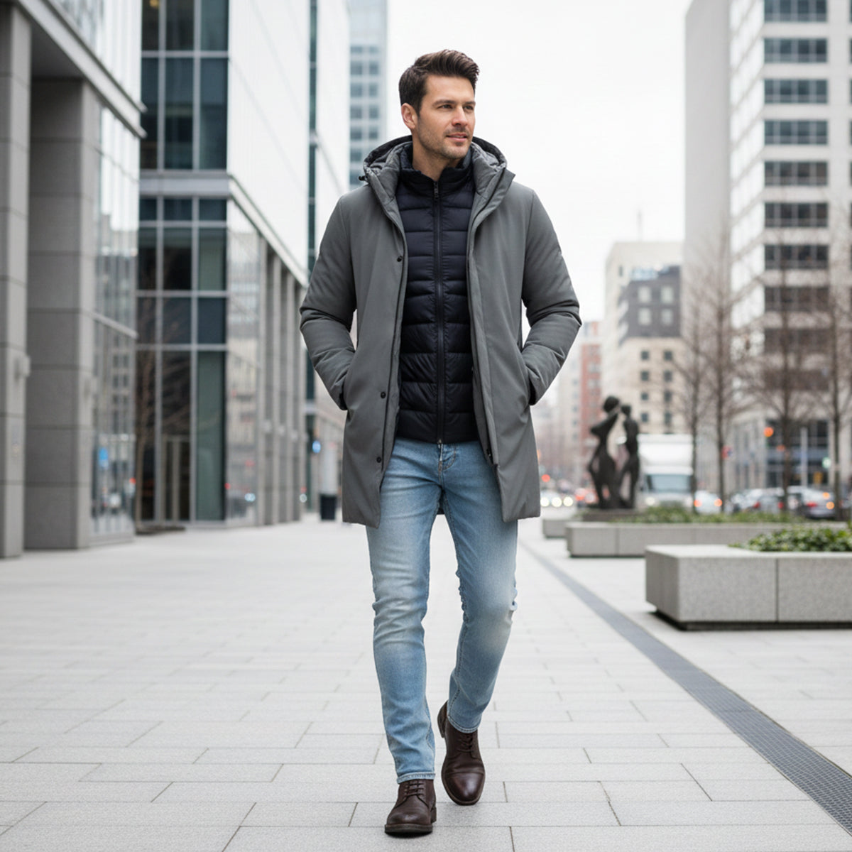 Caleb | Men's Waterproof Puffer Winter Coat Gray Hood