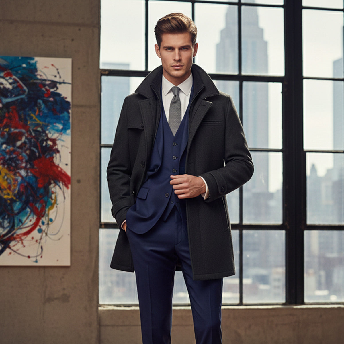 Callum | Men's Wool Blend Overcoat Camel Button Front