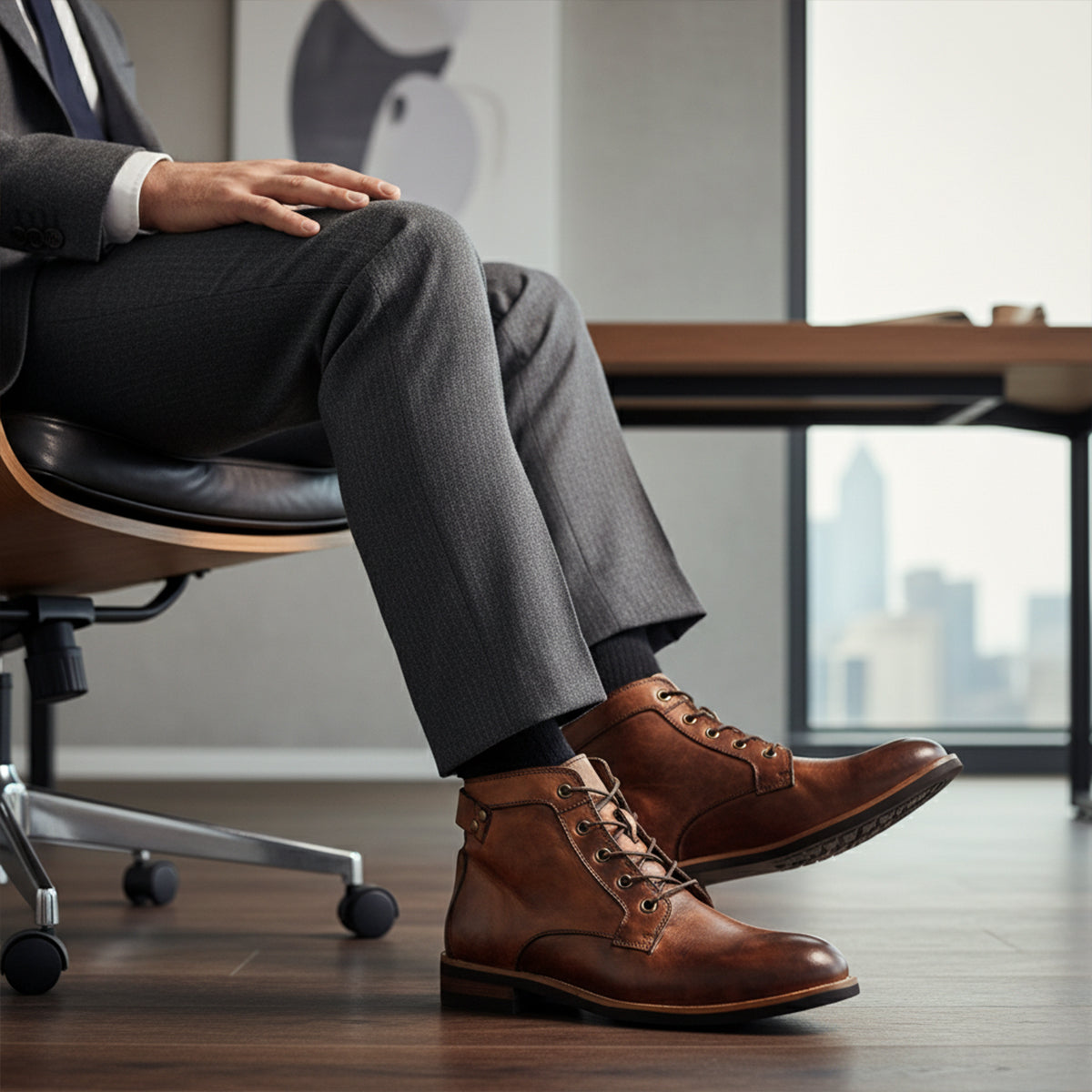 Beau | Men's Leather Lace Up Ankle Boots Brown