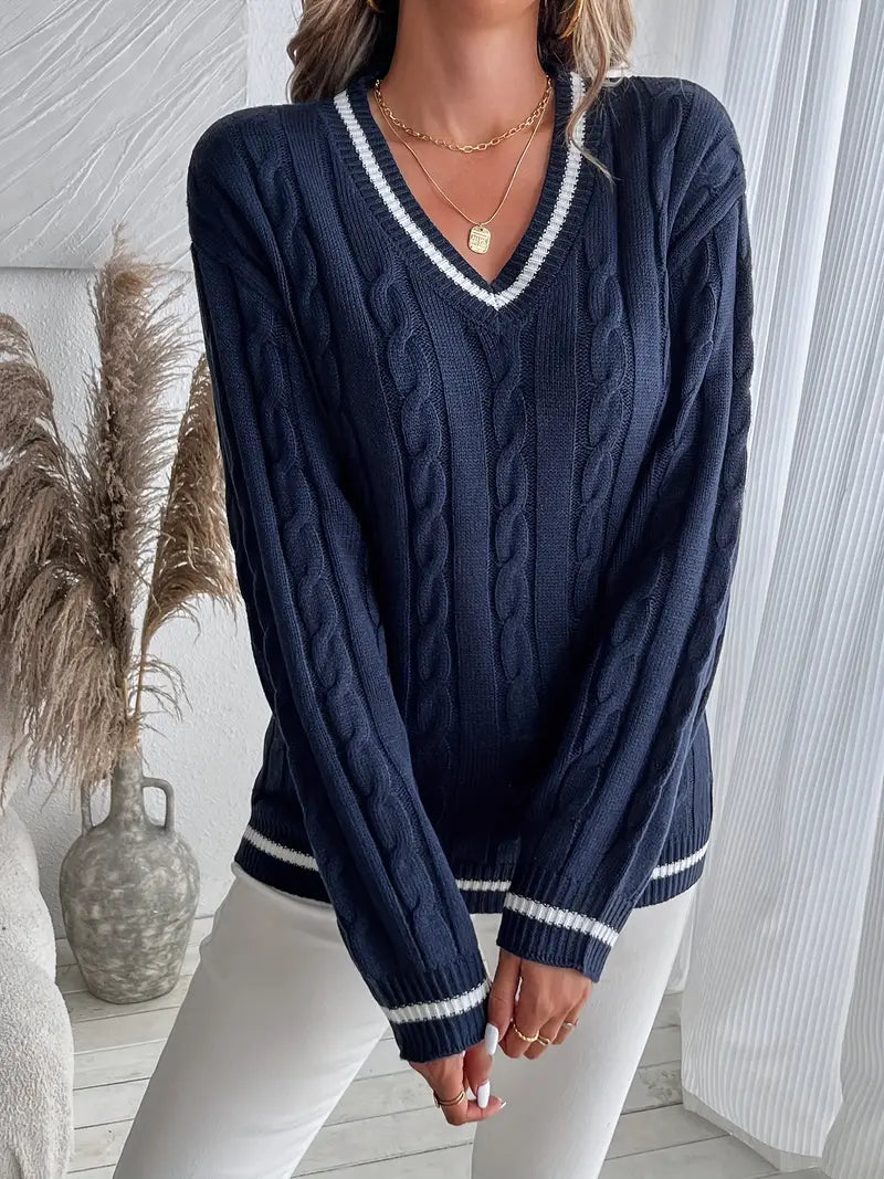 Dama Washington Bernadette v-neck cable knit sweater - view 2
