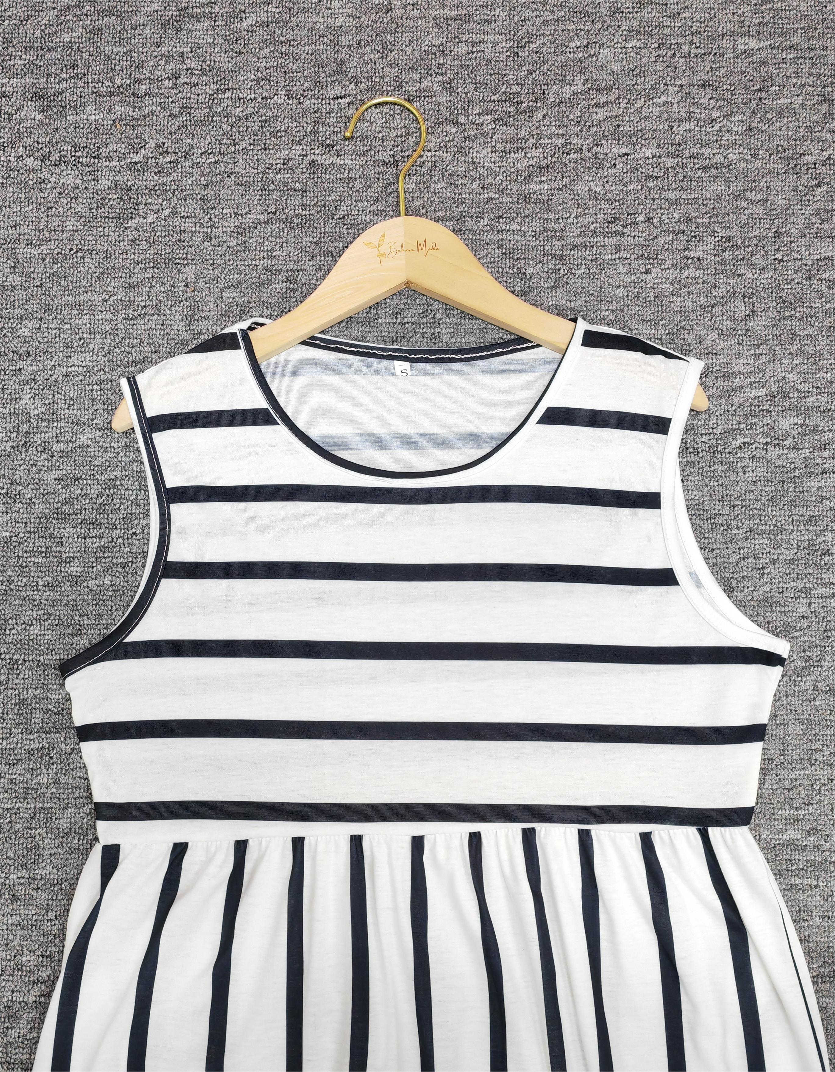 Ada | Women's Striped Midi Dress Sleeveless White Black