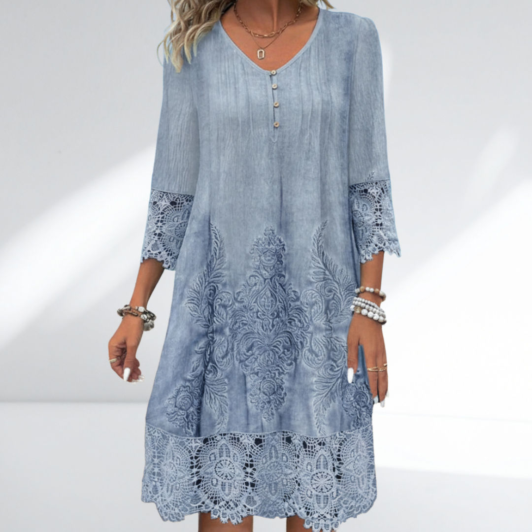 Isla | Women's Lace Midi Dress Light Blue Three Quarter Sleeve