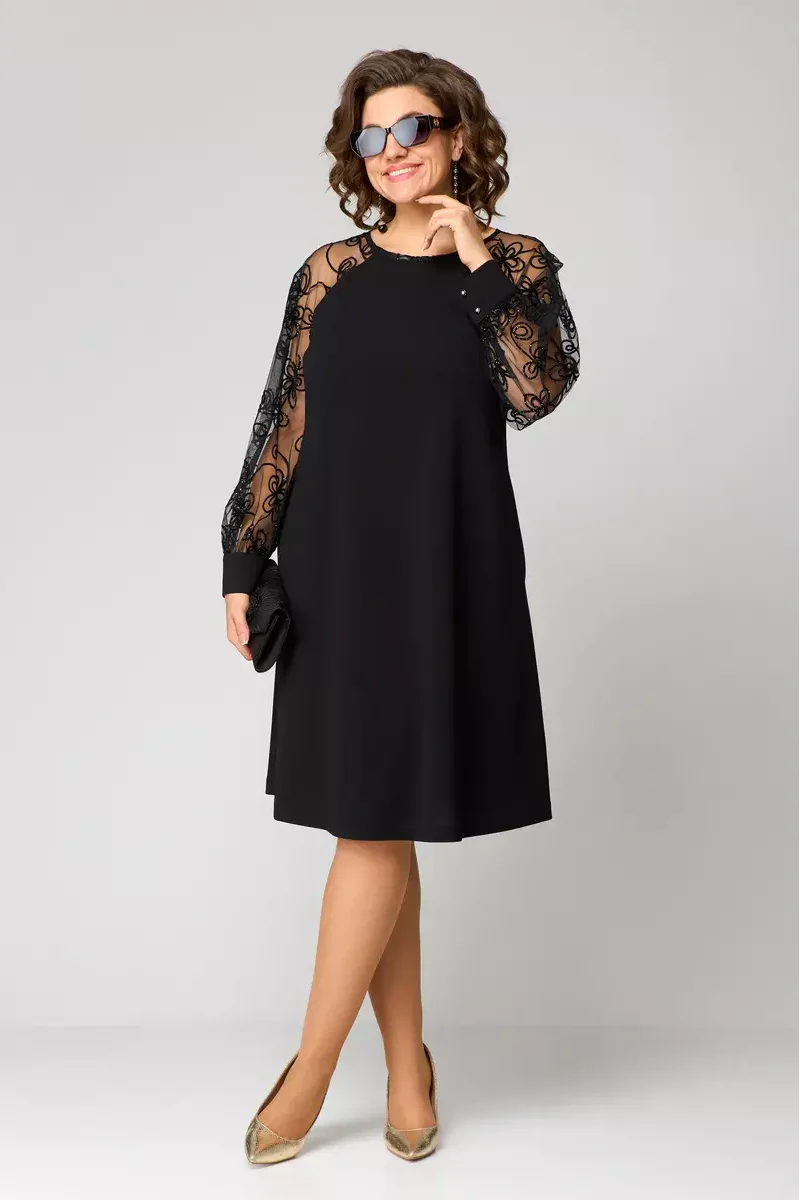 Cora | Women's Lace Sleeve Midi Dress Black