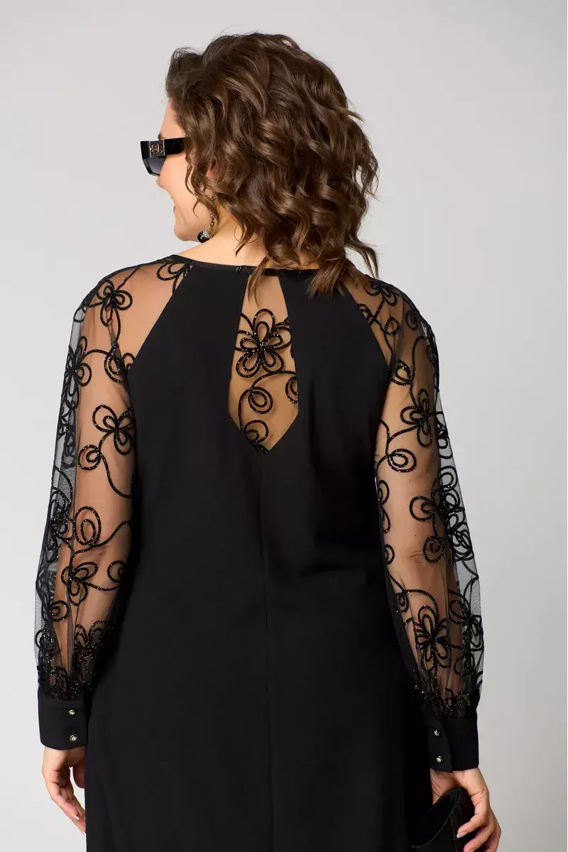 Cora | Women's Lace Sleeve Midi Dress Black