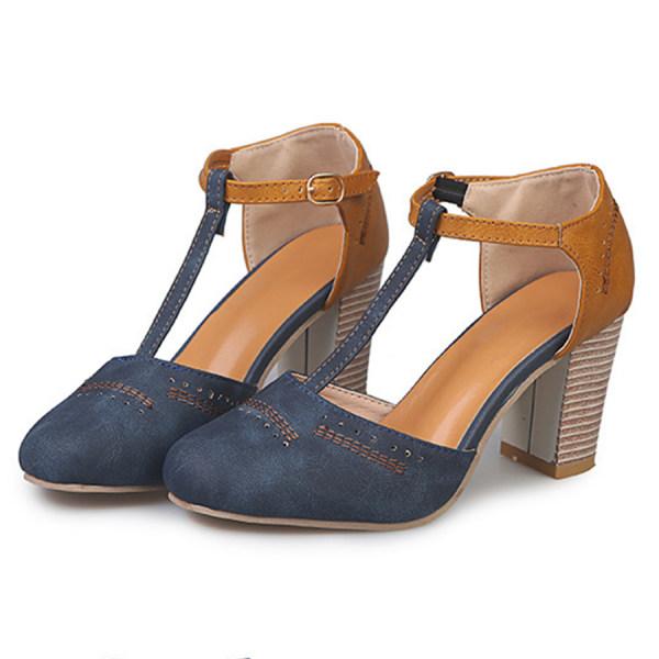 Mia | Women's T Strap Block Heel Pumps Black Tan
