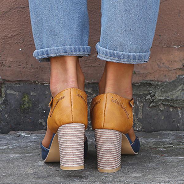 Mia | Women's T Strap Block Heel Pumps Black Tan