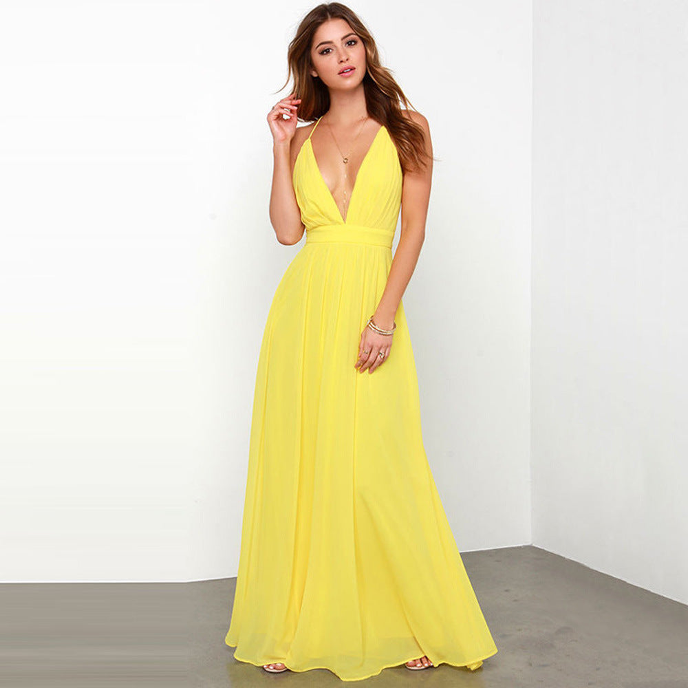 Vera | Women's V Neck Maxi Dress Chiffon Coral