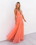Dama Washington Vera women's v neck maxi dress chiffon coral - front view