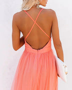 Dama Washington Vera women's v neck maxi dress chiffon coral - view 3