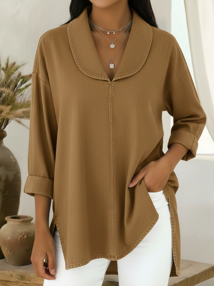 Demi | Women's Oversized Tunic Top Camel Long Sleeve
