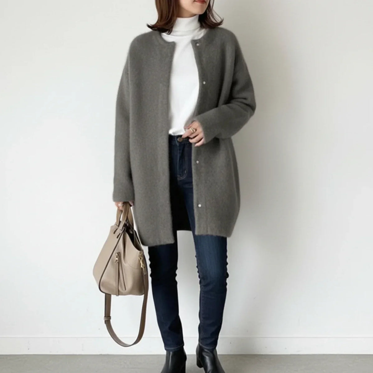 Dama Washington Lena women's long cardigan sweater beige button front - view 4