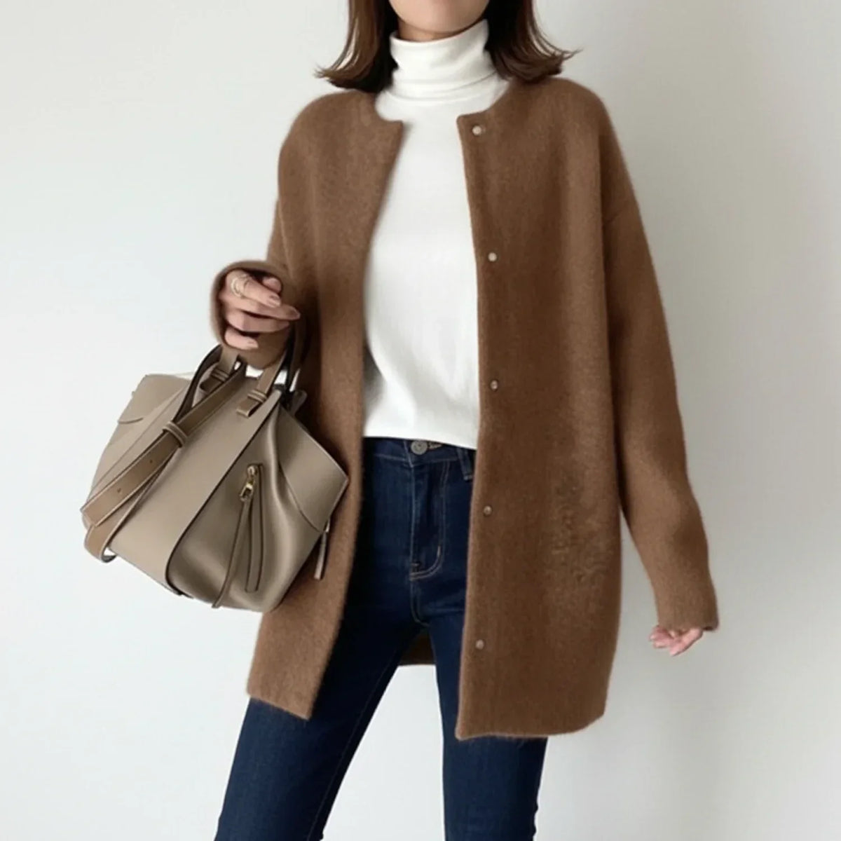 Dama Washington Lena women's long cardigan sweater beige button front - view 3