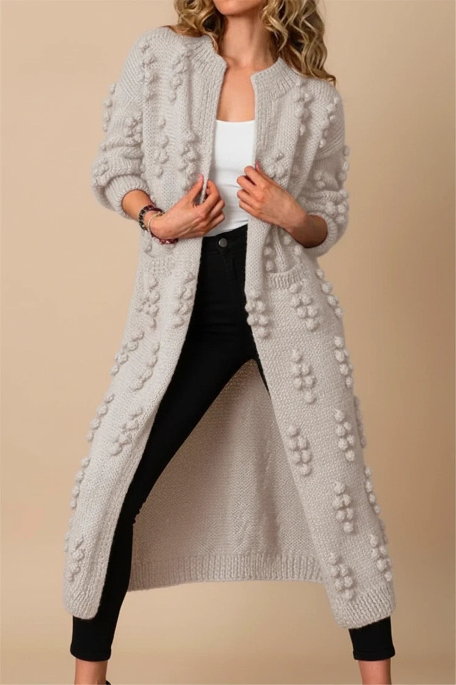 Margot | Women's Long Cardigan Cream Cable Knit Open Front