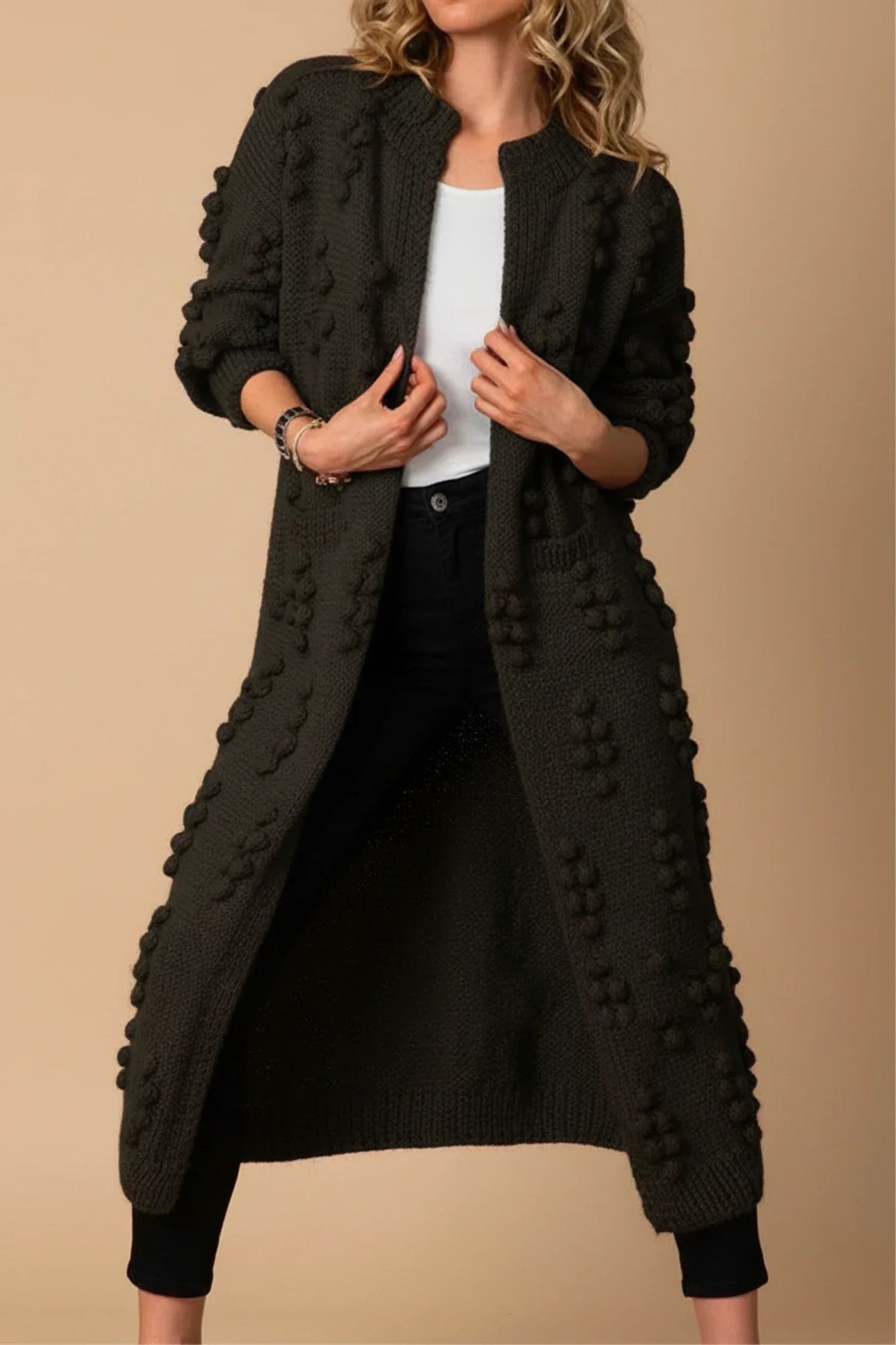 Margot | Women's Long Cardigan Cream Cable Knit Open Front