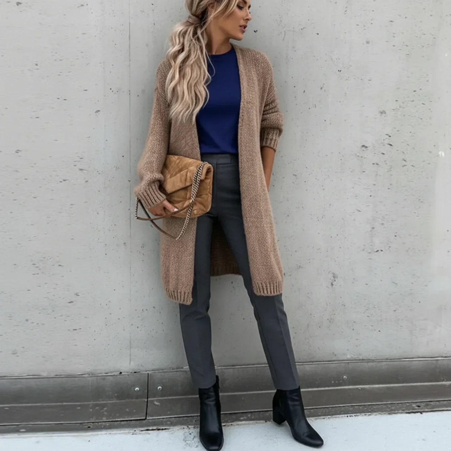 Margot | Women's Oversized Long Cardigan Cream Knit Open Front