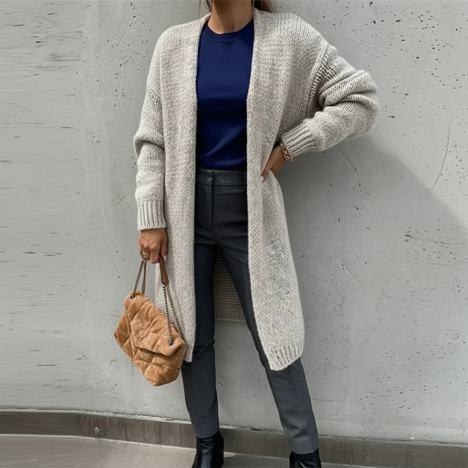 Margot | Women's Oversized Long Cardigan Cream Knit Open Front