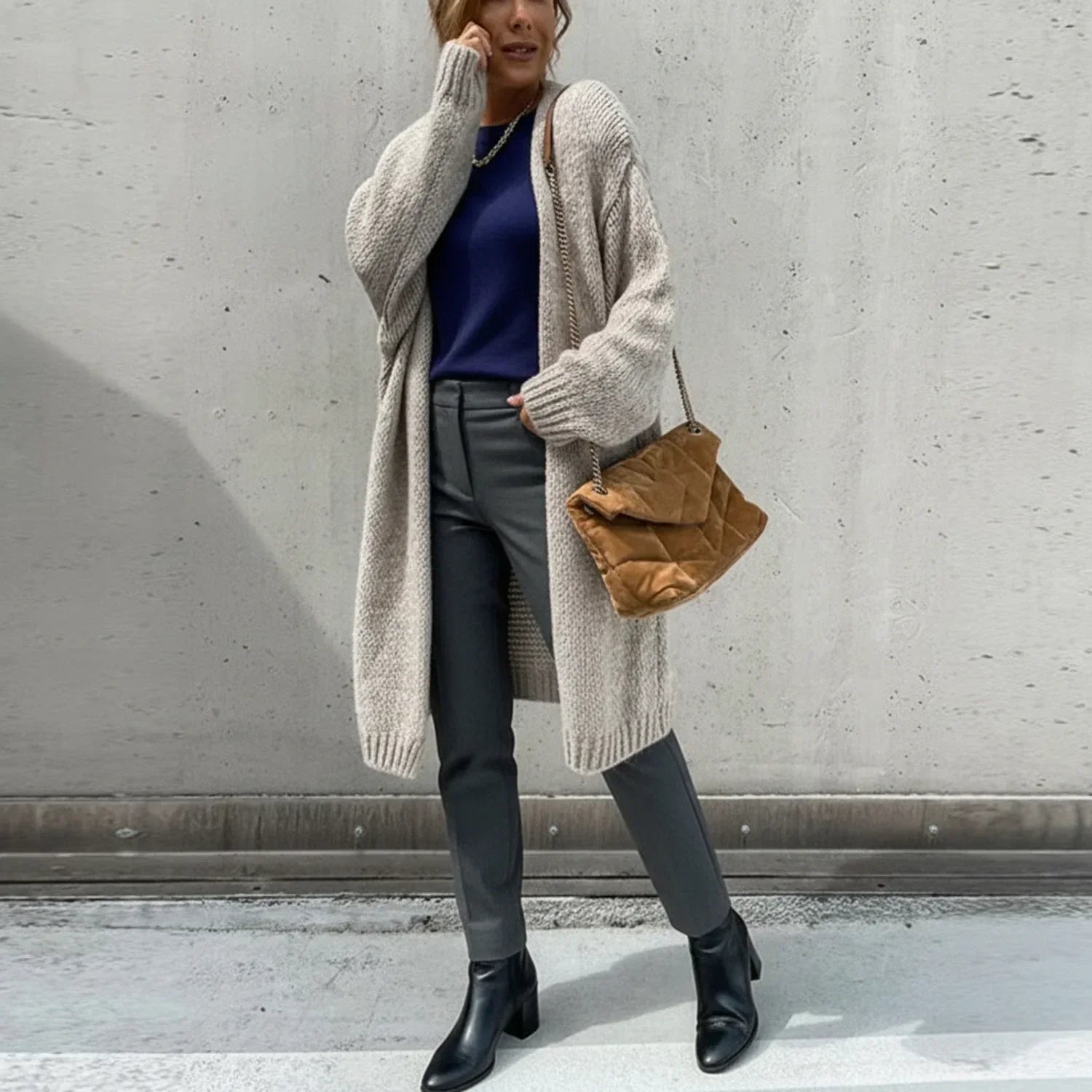 Margot | Women's Oversized Long Cardigan Cream Knit Open Front
