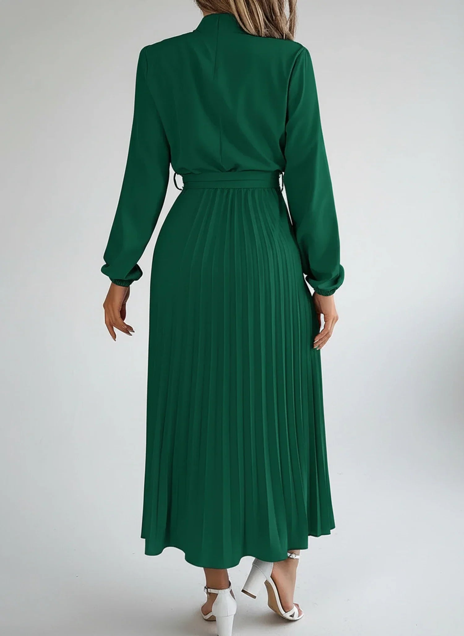 Ivy | Women's Long Sleeve Midi Dress Light Blue Pleated