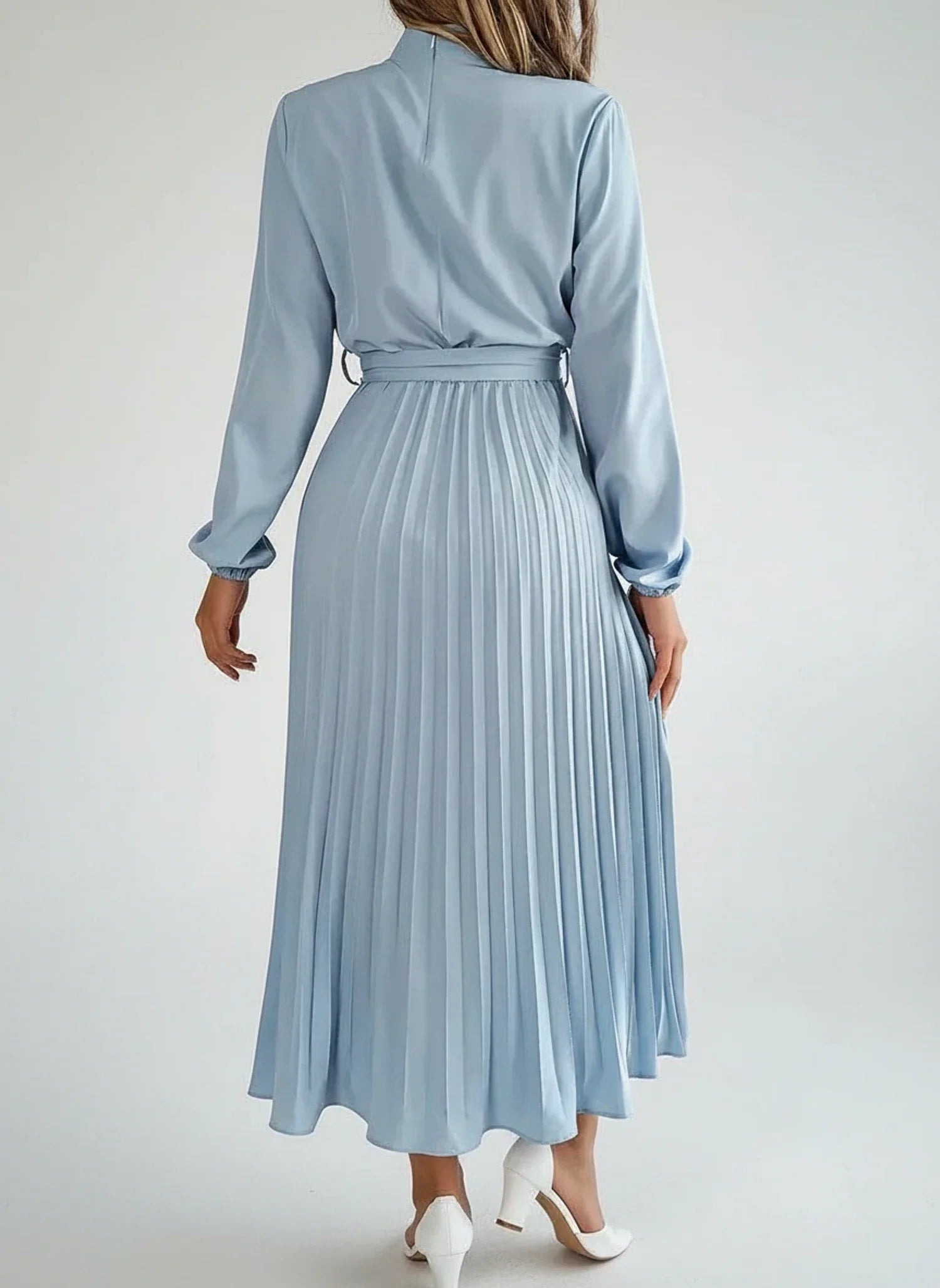 Ivy | Women's Long Sleeve Midi Dress Light Blue Pleated