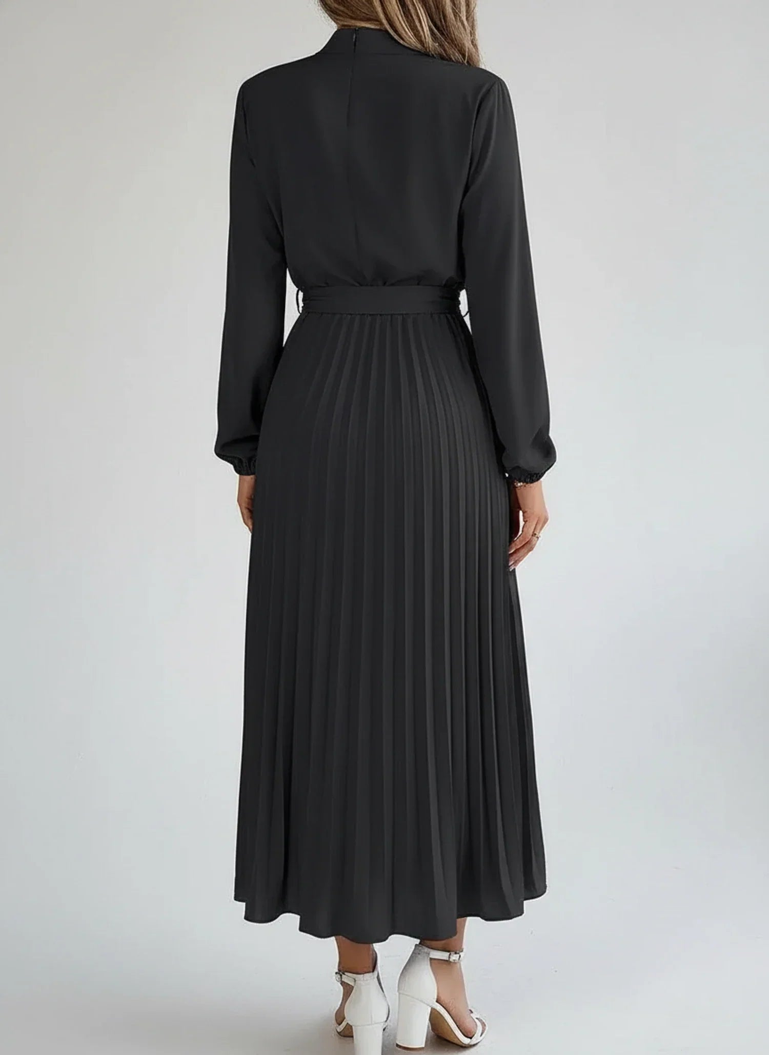 Ivy | Women's Long Sleeve Midi Dress Light Blue Pleated