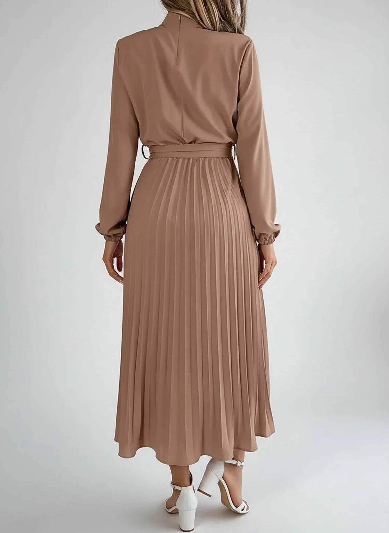 Ivy | Women's Long Sleeve Midi Dress Light Blue Pleated