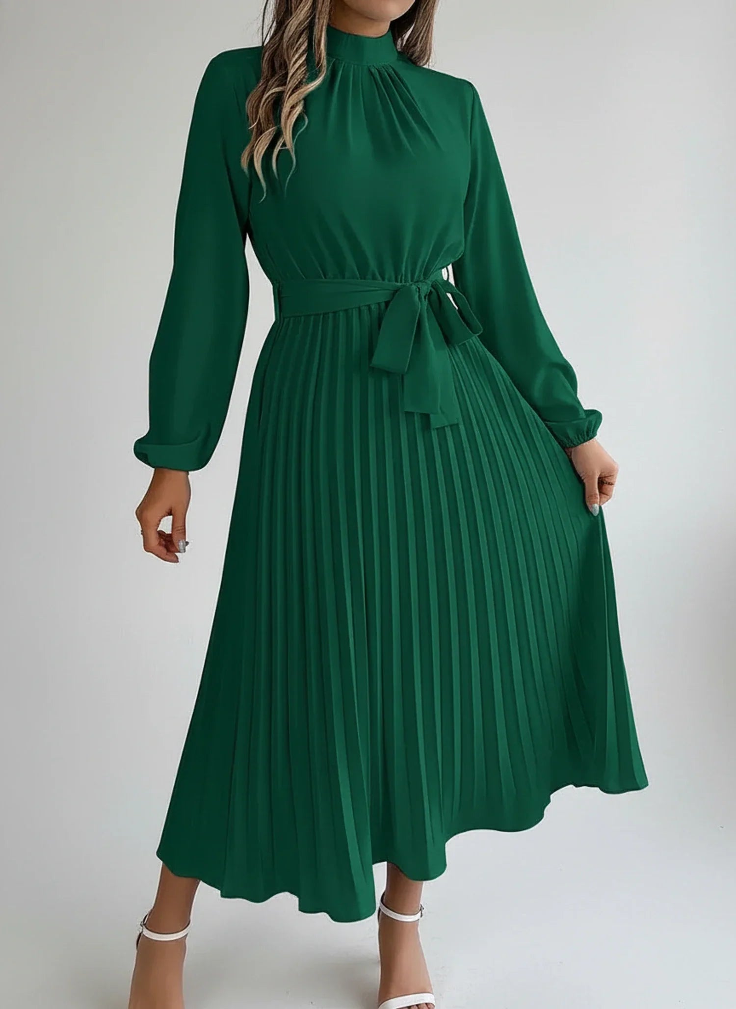 Ivy | Women's Long Sleeve Midi Dress Light Blue Pleated