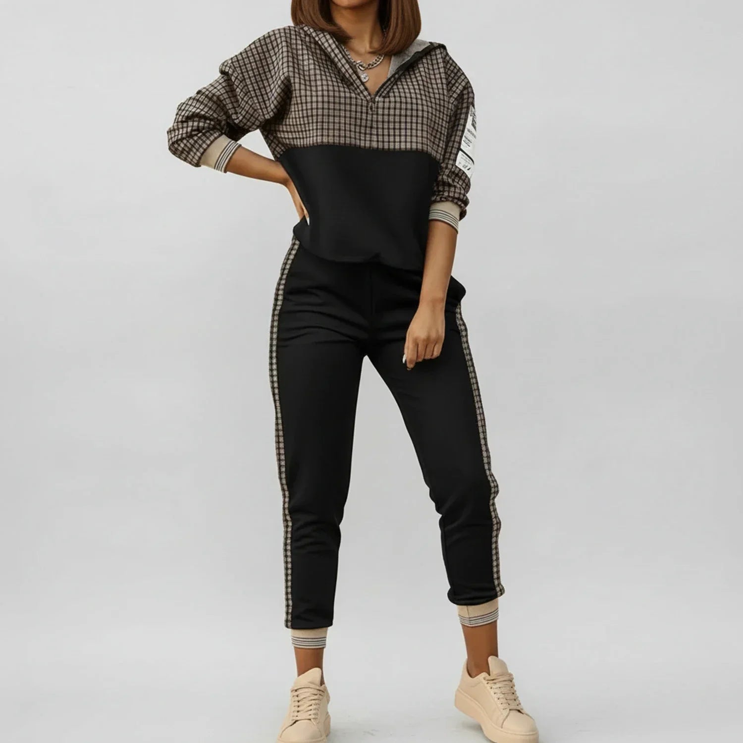 Maren | Women's Leopard Print Sweat Set Cream Jogger