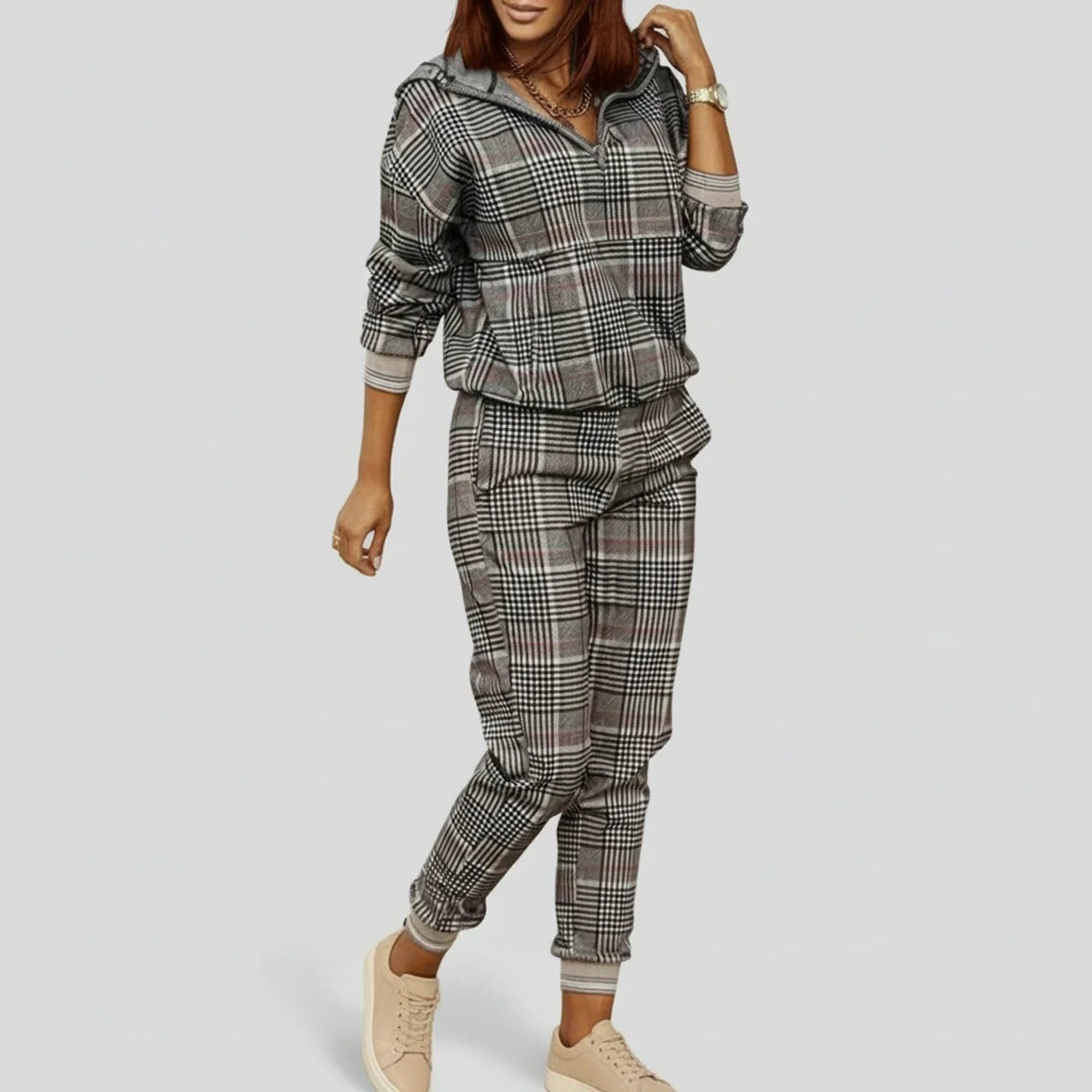 Maren | Women's Leopard Print Sweat Set Cream Jogger